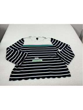 Womans Excellent Rafaella Sweater Long Sleeve Pullover XL Blue White